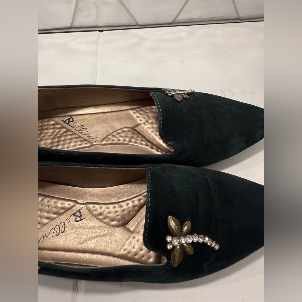 Dragonfly Bellini Dark Green Velvet Pointed Toe Flats Rhinestones Sz 6 - Picture 12 of 13